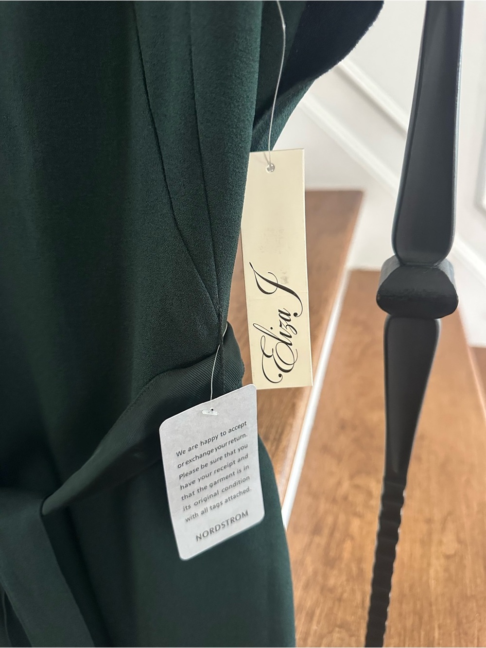 Eliza J Forest Green V-Neck Midi Dress with Waist Tie - Picture 2 of 6